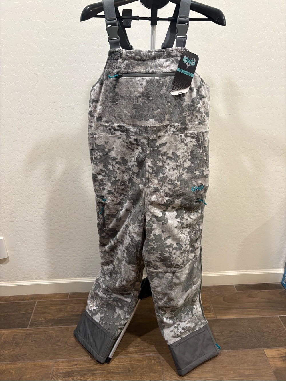 Girls with Guns Fleece Insulated Camouflage Bib Overalls with Teal Accents